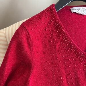 Chic V-Neck Sweater with Bead Accents